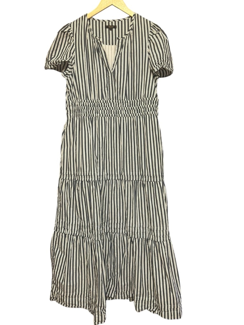 QUINCE 100% Organic Cotton Poplin Tiered Maxi Dress In Hudson Stripe Pockets - Picture 4 of 16